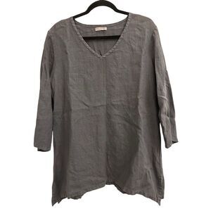 Russ Berens 100% Linen Tunic Blouse Dark Gray size L lagenlook boho minimalist